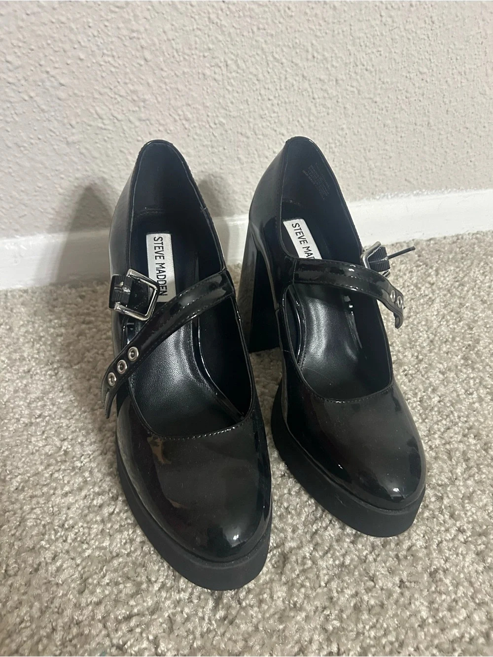 Patent Mary Jane Platform Heels in Black
